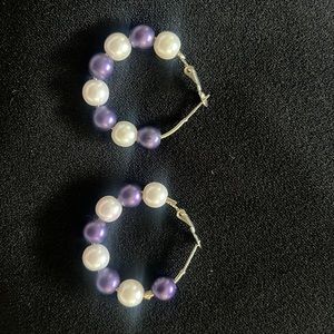 White purple faux pearl hoop